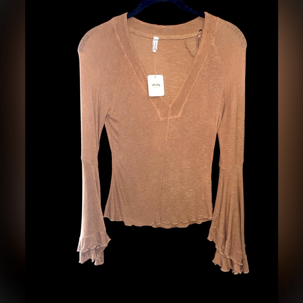 Free People So Dramatic Long Bell Sleeve Blouse Size S NWT